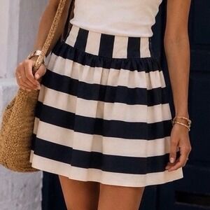 MNG by Mango Navy White Striped Mini Skirt Skater Flared Size 8 L